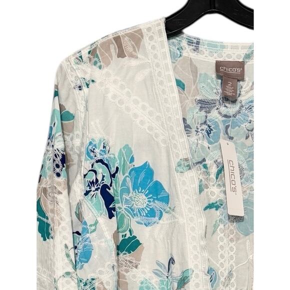 Chicos NEW White Open Floral Lightweight Cardigan Size Large - Picture 4 of 12